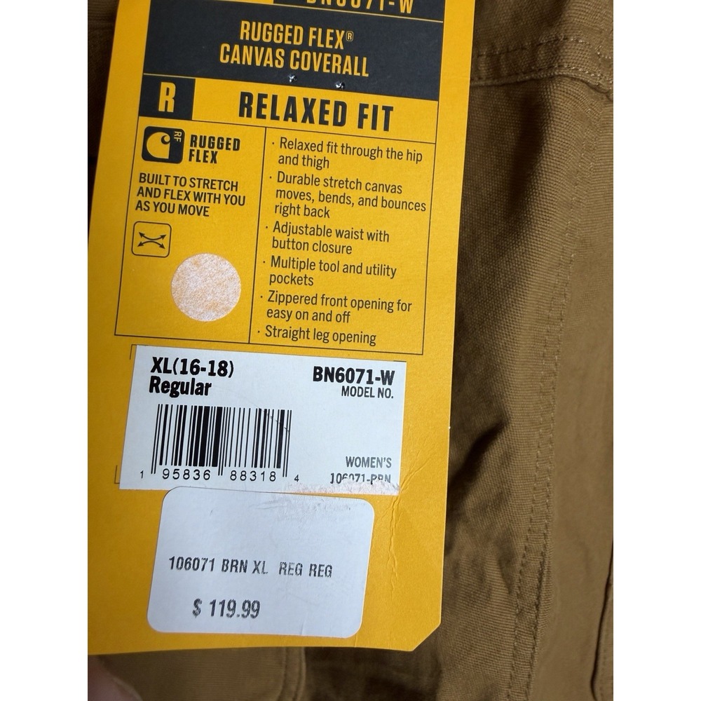 Carhartt Brown Solid Relaxed Fit Coverall Jumpsuit BN6071-W Rugged Flex Canvas - Picture 8 of 9
